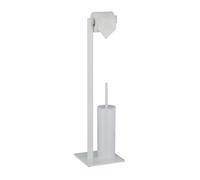 Relaxdays WC Accessories Set, Standing Toilet Paper, Replaceable Brush & Holder, HxWxD: 72 x 20 x 20 cm, White, 100% steel