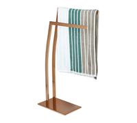 Relaxdays WIMEDO Corner Towel Rack, Size: 80 x 32 x 20 cm Stainless Steel Free-Standing Towel Stand with 2 Rails, Copper