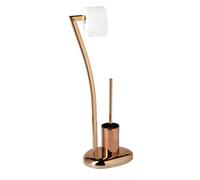 Relaxdays WIMEDO Toilet Brush and Holder, Size: 75 x 21 x 26 cm Toilet Paper Holder in Stainless Steel, Standing, Copper