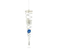 Relaxdays Wind Chime, with Glass Balls, Metal, Hanging Decoration for Indoors & Outdoors, HxD: 46 x 5 cm, Silver/Blue, Iron