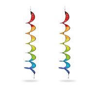 Relaxdays Wind Spinner, 2x Set, Rainbow, Hanging Garden Decoration, Balcony Ornament, Twirl, HxD: 130 x 20 cm, Colourful, Polyester, 130 x 20 x 20 cm