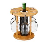 Relaxdays Wine Holder, Space for 6 Glasses and Bottle in The Middle, Round Ø 25cm, Elegant Gift Idea, Bamboo, Natural, 25 x 25 x 25 cm