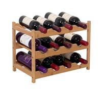 Relaxdays wine rack, 12 bottles, bamboo, 30 x 45 x 23.5 cm, for red & white wine, natural