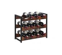 Relaxdays Wine Rack, 12 Bottles, Industrial Style, Freestanding, MDF & Metal, Brown/Black, 38x44.5x20 cm