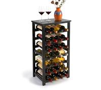 Relaxdays wine rack, 28 bottles, walnut wood, H x W x D 94 x 47 x 26 cm, for red & white wine, black
