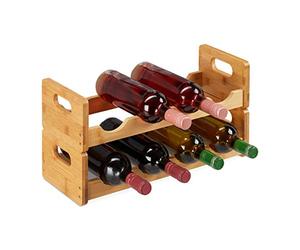 Relaxdays Wine Rack, Compact Wine Storage For 8 Bottles, Bamboo Bottle Shelf, HWD 24 x 47 x 18 cm, Natural Wood