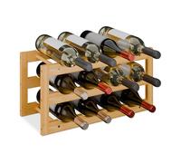 Relaxdays Wine Rack, for 12 Bottles, Horizontal Storage, Holder for Home Bar, HxWxD: 28 x 56 x 24 cm, Bamboo, Natural