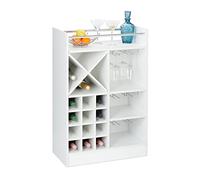 Relaxdays Wine Rack with Glass Holder for 22 Bottles, Freestanding, Prosecco, Home Bar HxWxD: 96 x 63 x 35 cm, White