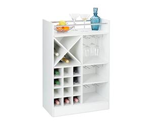 Relaxdays Wine Rack with Glass Holder for 22 Bottles, Freestanding, Prosecco, Home Bar HxWxD: 96 x 63 x 35 cm, White