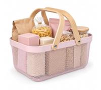 Relaxdays wire basket with handle, square, choice of colours | Metal & Wood Storage Basket, Kitchen, Bathroom and Living Room Utensil Basket