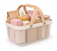 Relaxdays wire basket with handle, square, choice of colours | Metal & Wood Storage Basket, Kitchen, Bathroom and Living Room Utensil Basket
