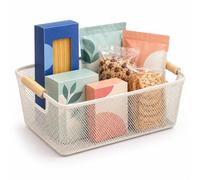 Relaxdays wire basket with wooden handles, square, choice of colours | Metal storage basket, HWD 16.5 x 37 x 22.5 cm, kitchen and bathroom basket