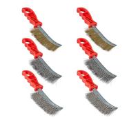 Relaxdays Wire Brush Set of 6, Stainless Steel & Brass Bristles, Cleaning Tool, with Handle, Weeder, Multi-Coloured, 5.5 x 15 x 15.5 cm