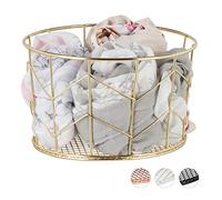 Relaxdays Wire Mesh Basket, Round Vintage Fruit Bowl, Decorative, Kitchen Accessory, Storage, Metal, ∅ 22 cm, Gold