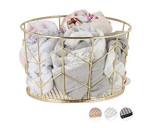 Relaxdays Wire Mesh Basket, Round Vintage Fruit Bowl, Decorative, Kitchen Accessory, Storage, Metal, ∅ 22 cm, Gold