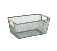 Relaxdays Wire Storage Basket with Handles, Square, Metal & Wood, 43x27x17.5cm, Black