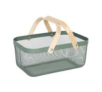 Relaxdays Wire Storage Basket with Handles, Square Metal & Wood, for Utensils, 17.5 x 43 x 27 cm