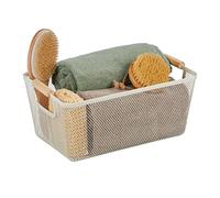 Relaxdays Wire Storage Basket with Handles, Square, Metal & Wood, for Various Utensils, HWD: 17.5 x 43 x 27cm, 70% Steel 30%, White, 16.5 x 37 x 22.5 cm