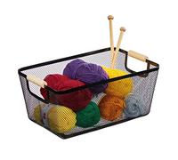 Relaxdays Wire Storage Basket with Handles, Square, Metal & Wood, for Various Utensils, HWD: 17.5 x 43 x 27cm,