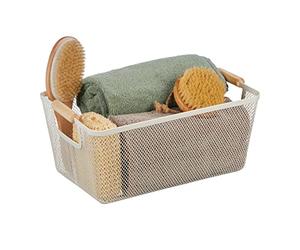 Relaxdays Wire Storage Basket with Handles, Square, Metal & Wood, for Various Utensils, HWD: 17.5 x 43 x 27cm,
