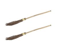 Relaxdays Witch Broom, Set of 2, Bamboo, Wood, Costume, Halloween, Fancy Dress, Carnival, Magician, Wizard, Natural, 97 x 7 x 5 cm