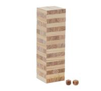 Relaxdays Wobble Tower, HxWxD 26 x 7.5 x 7.5 cm, Tumble, Wood Game, 51 Numbered Building Block, Skill, Children, Natural