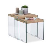 Relaxdays Wood + Glass Nesting Tables Set of 2