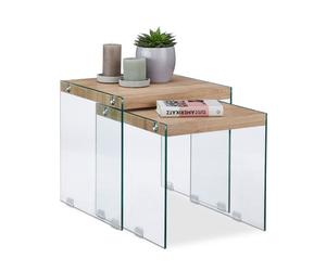 Relaxdays Wood + Glass Nesting Tables Set of 2