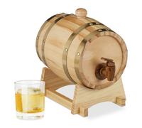 Relaxdays 10027852 Wooden Barrel 1.25L, Tap, Lid, Trestle, Whisky, Wine, Liquor Dispenser, H x W x D 23 x 16 x 25.5 cm, Natural, Wood