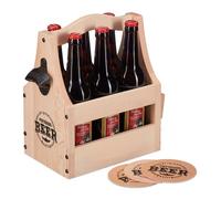 Relaxdays Wooden Beer Carrier with Bottle Opener