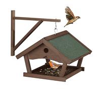 Relaxdays Wooden Birdhouse, Hanging Feeding Table, HxWxD: 35x42.5x40.5 cm, Feeder For Wild Birds, Dark Brown, Wood