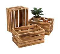 Relaxdays Wooden Box Set of 3, Vintage Storage Boxes, HWD 25x40x30cm, brown