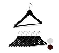 Relaxdays Wooden Coat Hangers Set of 10, Notches, Pants Rail, 360° Swivel Hooks, 44.5 cm Wide, Black