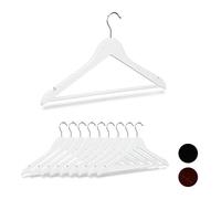 Relaxdays Wooden Coat Hangers Set of 10, Notches, Pants Rail, 360° Swivel Hooks, 44.5 cm Wide, White