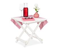 Relaxdays Wooden, Balcony & Terrace or Camping, Portable, Stable, Side Tray HWD: 50x50x50 cm, White, Wood, 1x Folding Table