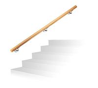 Relaxdays Wooden Handrail, Beech, 1500 mm/150 cm/1.5 m, Wall-Mount, With Plugs, Rustic 42 mm Diameter, Natural Banister