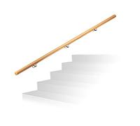 Relaxdays Wooden Handrail, Beech, 2000 mm/200 cm/2 m, Wall-Mount, With Plugs, Rustic 42 mm Diameter, Natural Banister