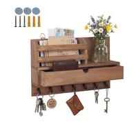 Relaxdays Wooden key rack with hooks & drawer