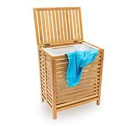 Relaxdays Wooden Laundry Hamper Linen Basket 100L (60 x 35.5 x 50.5 CM) Natural Bamboo With Lid Laundry Box Laundry Basket