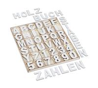 Relaxdays Wooden Letter & Number Set, 144 Pieces, A-Z Alphabet, Digits 0-9, 5 cm Tall, Decoration, Classroom, White, Wood, 1.5 x 28.5 x 34.5 cm