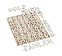 Relaxdays Wooden Letter & Number Set, 144 Pieces, A-Z Alphabet, Digits 0-9, 5 cm Tall, Decoration, Classroom, Natural, Wood, 1.5 x 28.5 x 34.5 cm