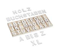 Relaxdays Wooden Letter Set, 104 Pieces, Capital A-Z, Signs, 5 cm, Large, for Handicraft, Decoration, Classroom, Natural, Wood, 1.5 x 41 x 17.5 cm