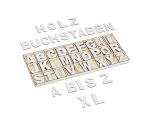 Relaxdays Wooden Letter Set, 104 Pieces, Capital A-Z, Signs, 5 cm, Large, for Handicraft, Decoration, Classroom, Natural