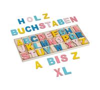 Relaxdays Wooden Letter Set, 104 Pieces, Capital A-Z, Signs, 5 cm, Large, Handicraft, Decoration, Classroom, Colourful, Wood, 1.5 x 41 x 17.5 cm