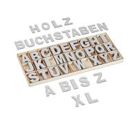 Relaxdays Wooden Letters Set, 208 pcs, Crafts, Uppercase A-Z, with Convenient Storage Box, Characters, Decoration, Grey, Wood, 2 x 41 x 18 cm