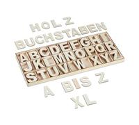 Relaxdays Wooden Letters Set, 208 pcs, Uppercase A-Z, with Convenient Storage Box, Characters, Decoration, Natural, Wood, 2 x 41 x 18 cm