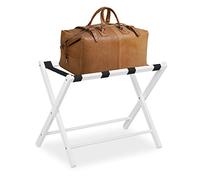 Relaxdays Wooden Luggage Rack, Foldable Suitcase Storage Stand, for Hotels & Travelling, HxWxD: 54.5 x 66 x 44 cm, White, Polyester, 1 piece