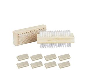 Relaxdays Wooden Nail Brush, Set of 10, Double-Sided, Plastic Bristle, Bathroom, H x W x D: 4 x 9 x 3.5 cm, Natural, Pack of 10