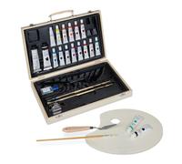 Relaxdays Wooden Painting Case with Oil Colours