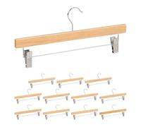 Relaxdays Wooden Pants Hangers Set of 12, Adjustable Clamps, 360° Swivel Hooks, 35.5 cm Wide